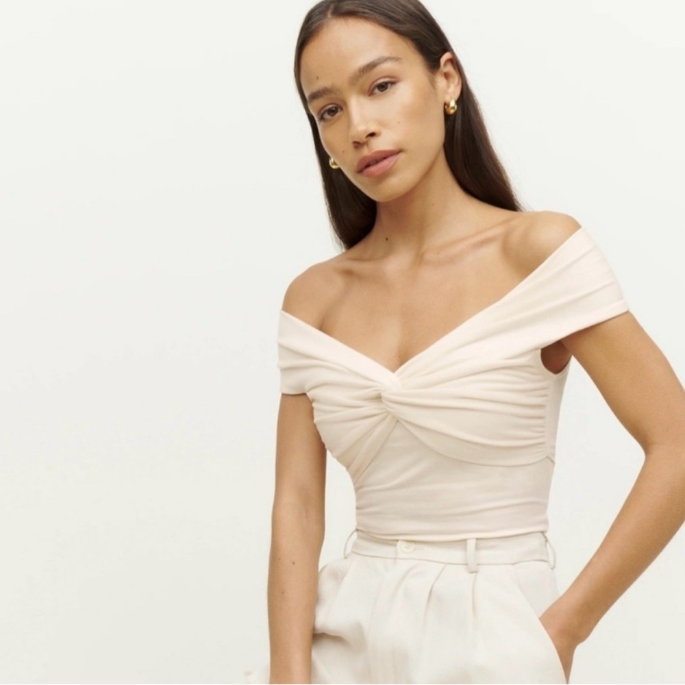 Reformation Cream Ruched Sleeveless Bodysuit